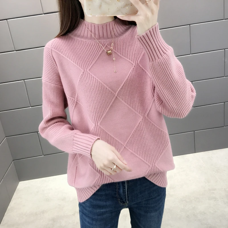 

Women Turtleneck Sweater 2019 Autumn Winter Casual Korean Solid Color Thread Pullover Knitting Sweaters For Womens Casual Tops