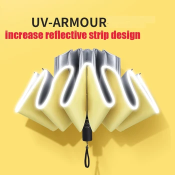 

Umbrella Rain Women Reflective Windproof Umbrellas Female UV Protection parasol Yellow Male Christmas Gift Business reverse