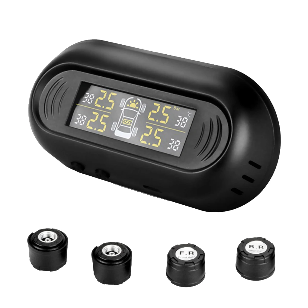 Портативный Солнечная энергия автомобильный TPMS датчик давления в шинах черный беспроводной цифровой ЖК-дисплей Четыре датчика s охранная система сигнализации в шинах - Тип: Портативный