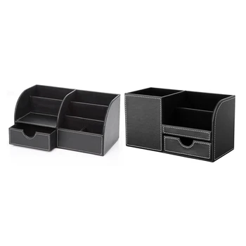

2 Pcs PU Leather Multi-Function Desk Stationery Organizer Storage Box, 28.5 X 14.5 X 14.5CM & 22 X 10 X 12.5cm