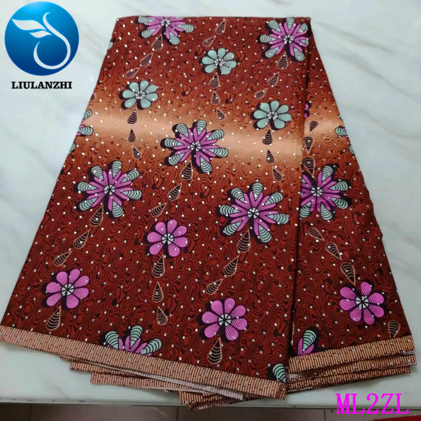 

LIULANZHI Nigerian Wax Fabric Cloth 100% Polyester Prints Fabric Wax with Stones African Fabric ML2ZL40