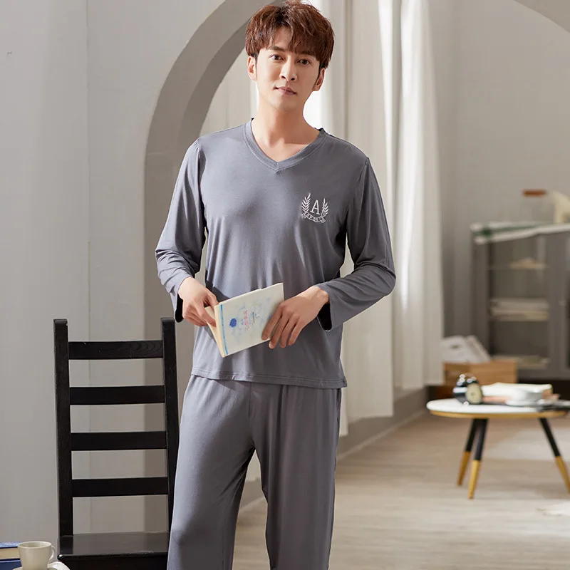 

Pajamas Men's Spring and Autumn Modal Long-sleeved Home Service Men's Loose Casual Thin Suit Can Be Worn Outside Dormir Tops New