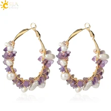 Csja Batu Alam Mutiara Anting Anting-Anting Warna Emas Lingkaran Kawat Bungkus Chip Manik Laporan Fashion Perhiasan untuk Wanita Pesta hadiah G389(China)