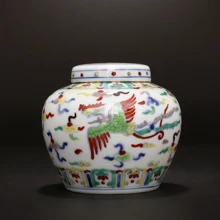 Ming chenghua ручная роспись синий и белый чайная банка двойной феникс носить облако узор маленький чайник антикварный фарфор