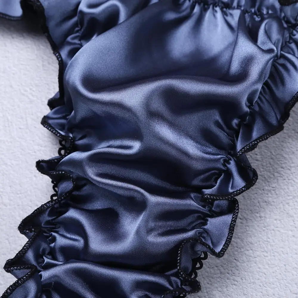 Sexy Men Satin Bikini Briefs Thong Underwear Soft Shiny Ruffled Frilly Sissy Panties High Cut Open Butt Thongs Erotic Lingerie