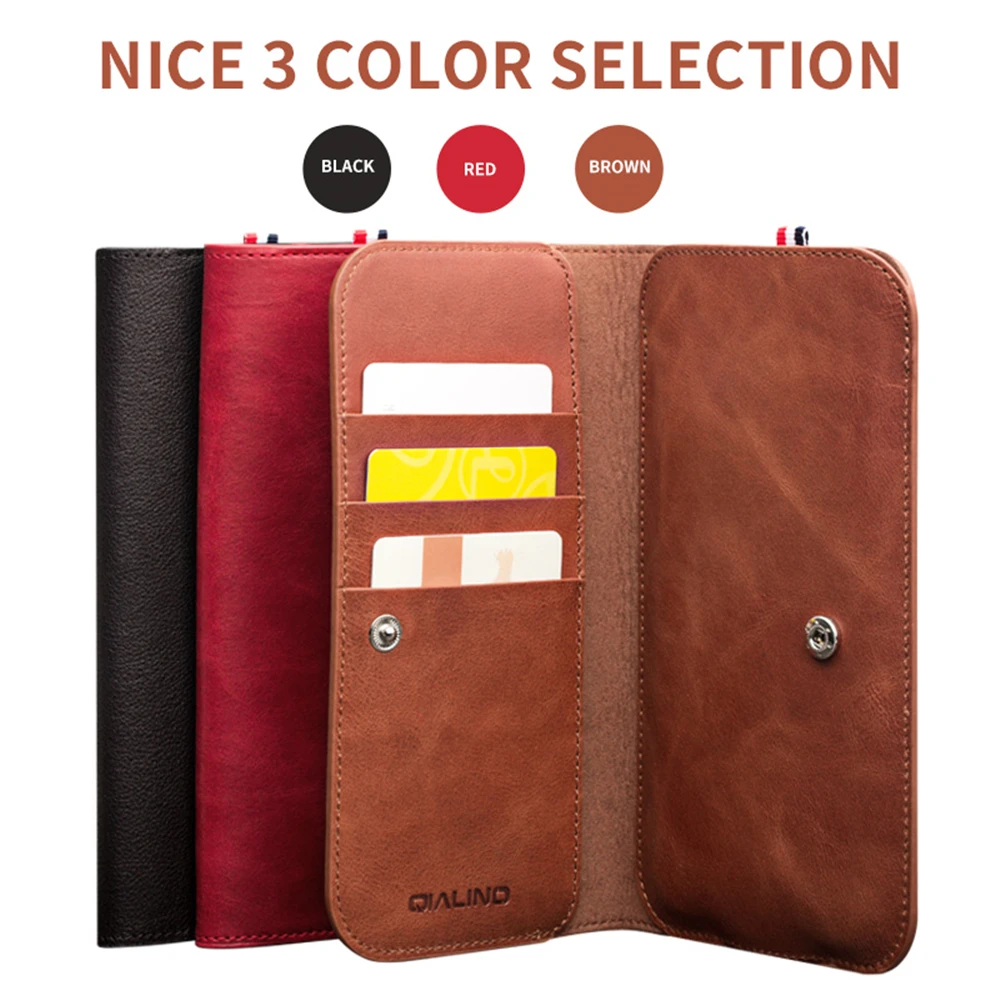 QIALINO Genuine Leather Phone Bag for Apple iPhone 11 Pro XR XS Max 6 6s 7 8 Plus SE2020 Fashion Handmade Wallet with Card Slots