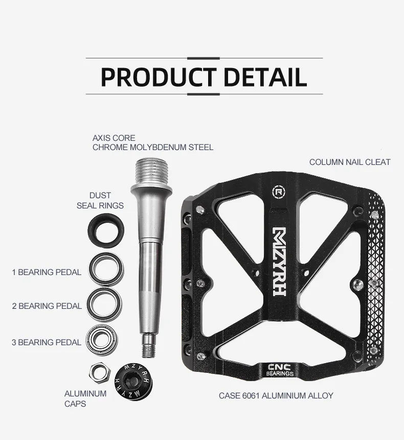 MZYRH 3 Bearings Bike Pedals Non-Slip MTB Pedals Aluminum Alloy Flat Applicable Waterproof Cycling Accessories