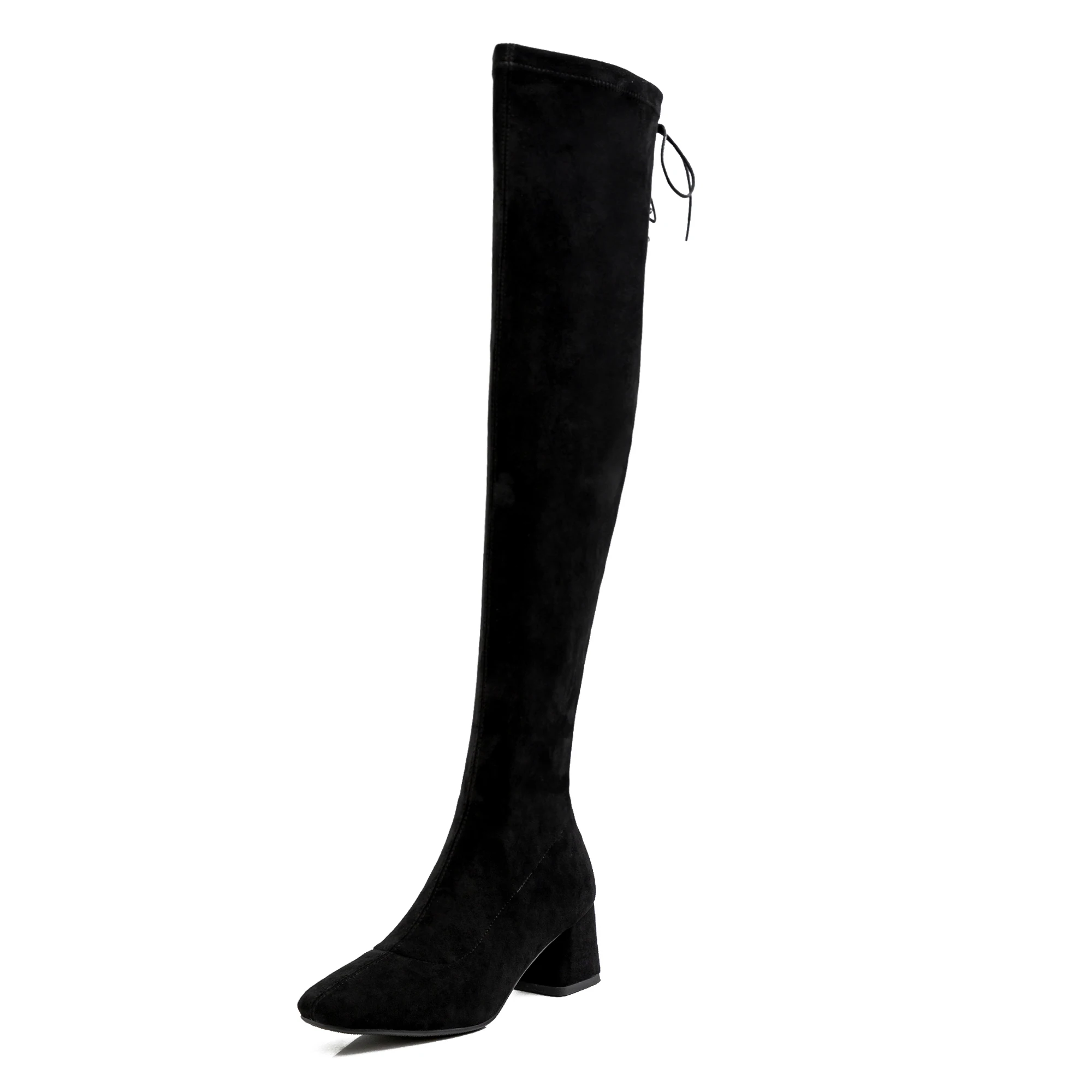 Sexy over the knee high boots woman suede leather thick high heels women boots autumn winter black gray party shoes woman - Цвет: black    single