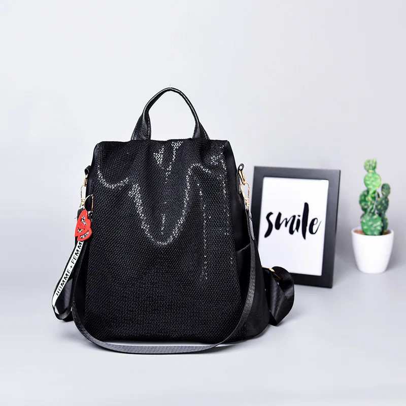 

Multi-functional Backpack WOMEN'S Bag Korean-style Fashion Sequin Backpack Large Capacity Waterproof Pu Anti-theft Backpack