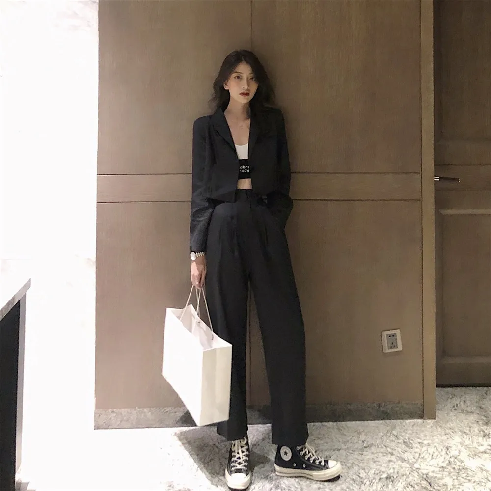

1142 # Control 5 Photo Shoot Net Price ~ Early Autumn Suit Loose-Fit Small Suit Coat + High-waisted Trousers Two-Piece Set
