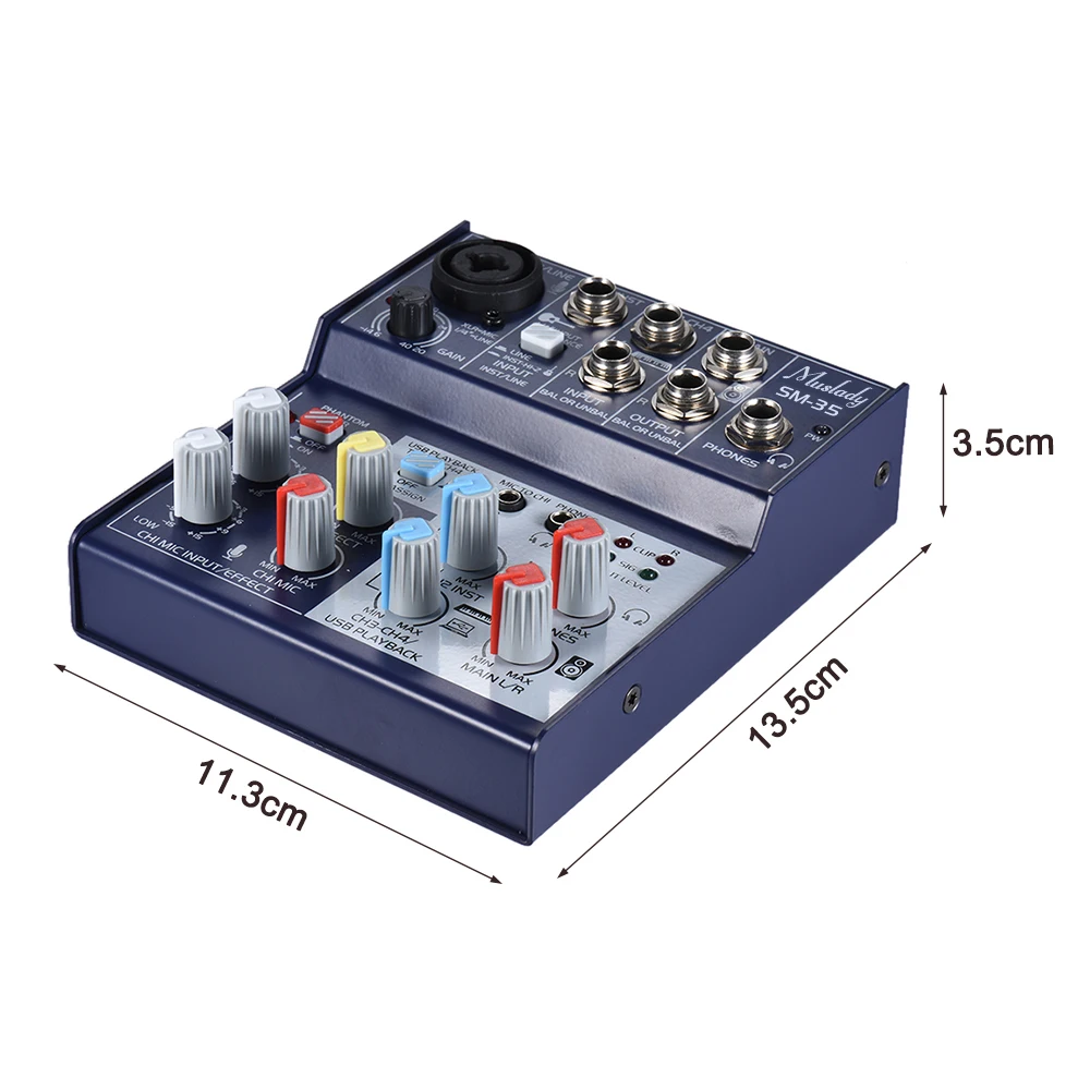 

Muslady SM-35 4-Channel Sound Card Mixing Console Digital Audio Mixer Supports 5V Power Bank USB Power Supply