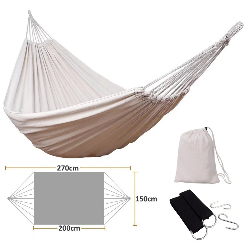 

Double Hammock Outdoor Rollover Prevention Camping Canvas Fabric Hammock Hanging Swing Bed for Patio Travel Hiking 200x150cm