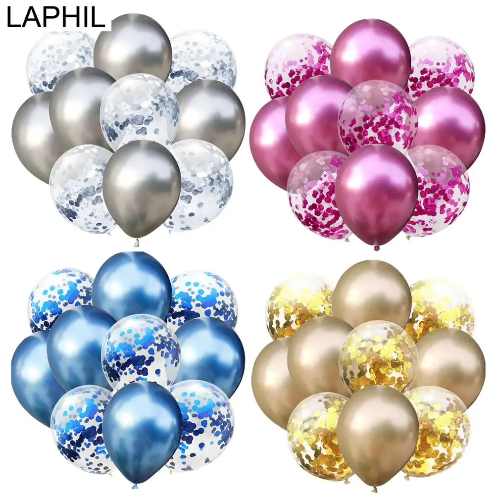 

LAPHIL 10pcs Metal Latex Ballons Confetti Air Balloons Blue Pink Birthday Party Decorations Kids Adult Party Balloon Babyshower