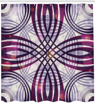 

Art Nouveau Shower Curtain Geometric Groovy Curved Trippy Lines Vintage Artful Pattern Cloth Fabric Bathroom Decor Set with Hook