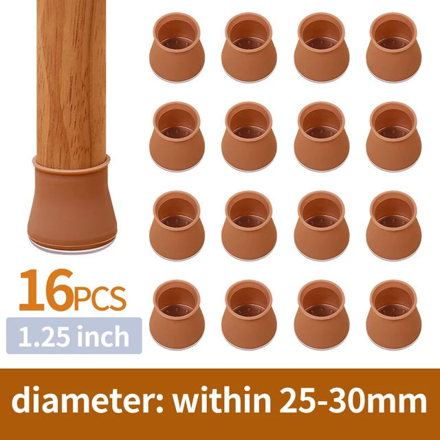 16PCS Silicone Chair Leg Cover Felt Bottom Round Square Furniture Feet Caps Floor Protector Pads for Chair Leg Black Brown White DIA 25-30mm 16PCS