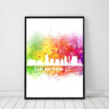

San antonio city watercolor landscape Poster Canvas Print Wall Pictures for Living Room No Frame