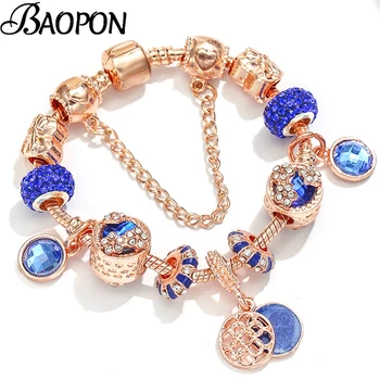 

BAOPON Silver Plated Charm Bracelets For Women With Blue Crystal Beads Bracelets Fashion Jewelry DIY Handmade Pulseira Gifts
