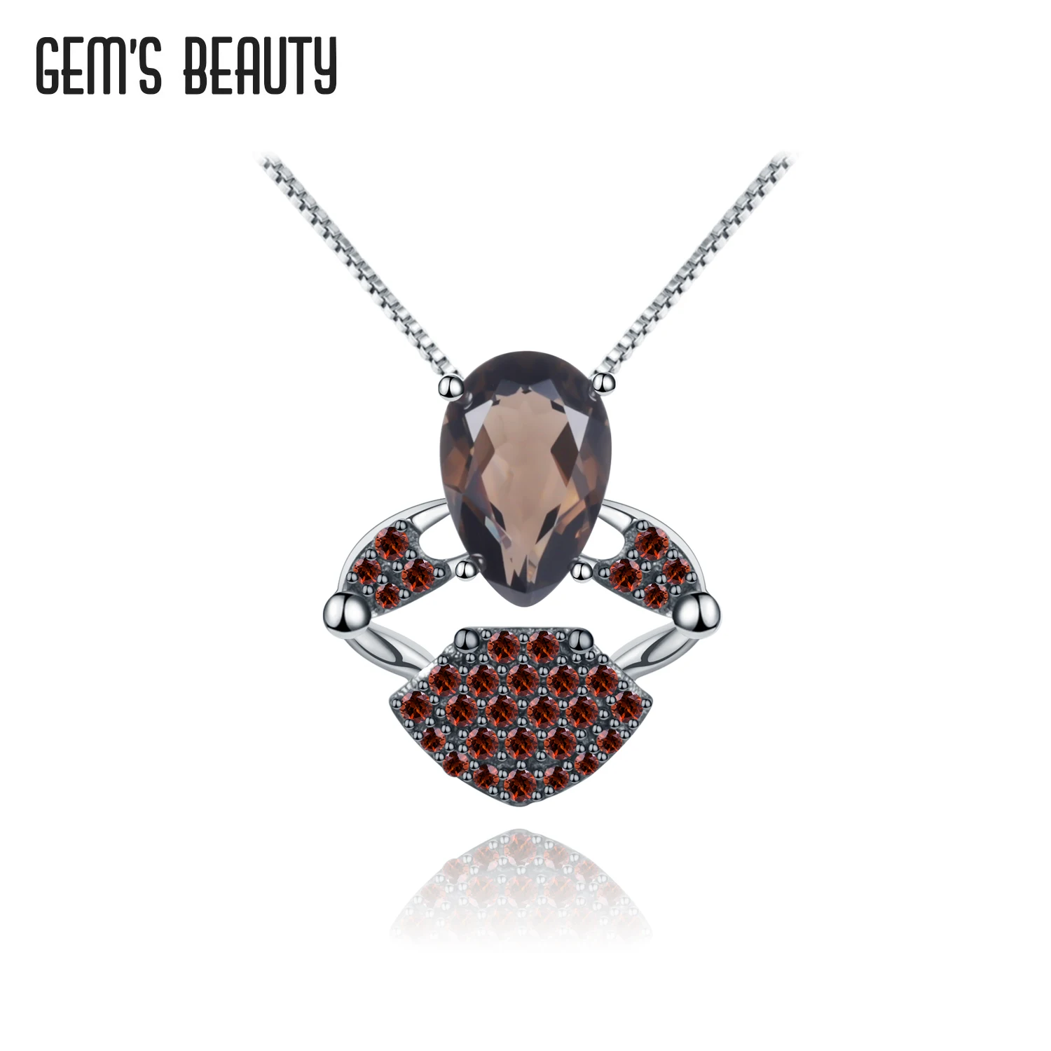 

GEM'S BEAUTY 925 Sterling Silver Jewellery Necklace For Women Vintage Pear Cut Natural Smoky Quartz Handmade Pendant Necklace