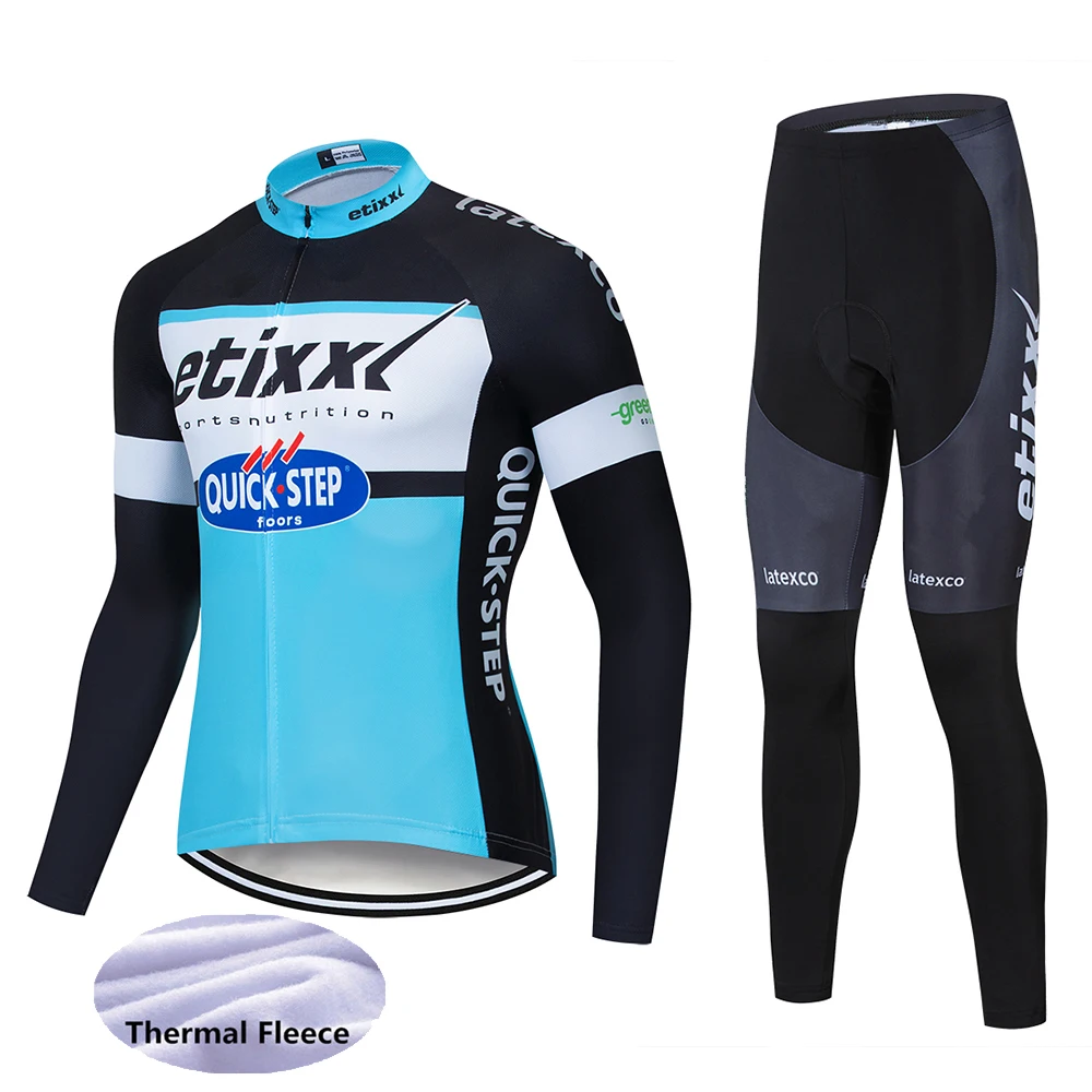

2019 UCI Pro Team Quick Step Winter Fleece Cycling Jersey Bib Pants Set Mallots de Cliclismo Invierno Bicycle Bike Clothing
