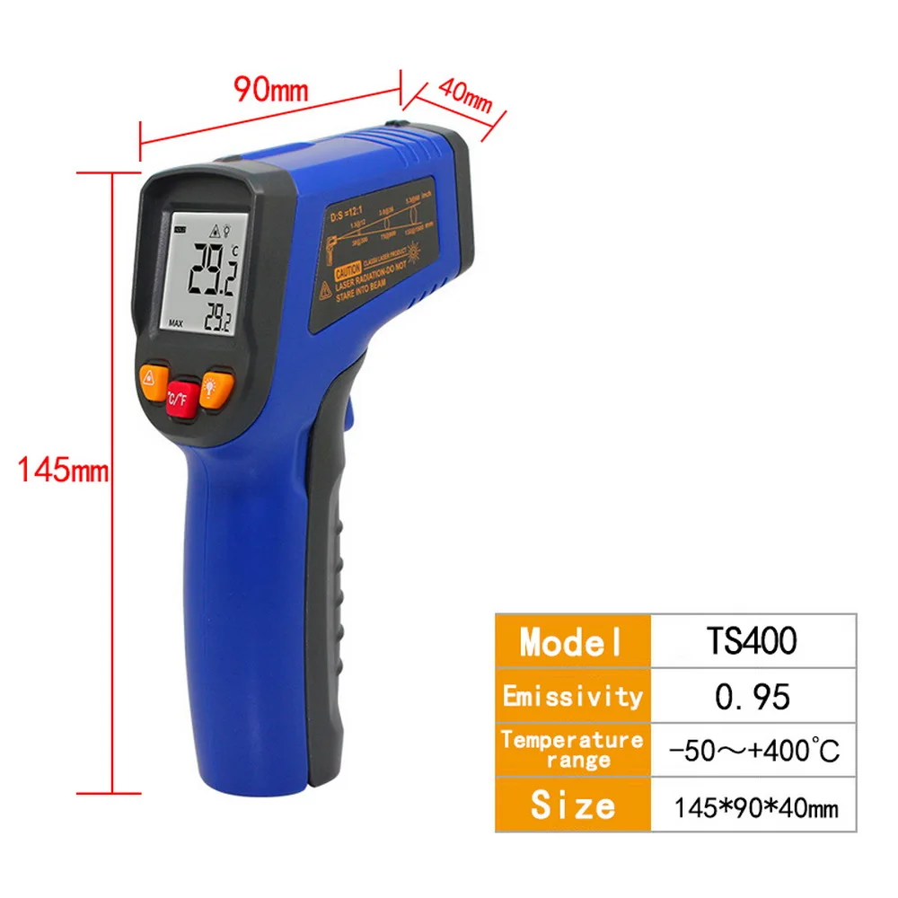 Цифровой лазерный термометр TS400/TS600 Бесконтактный цифровой инфракрасный термометр для промышленного дома Регулируемая частота - Цвет: ts400
