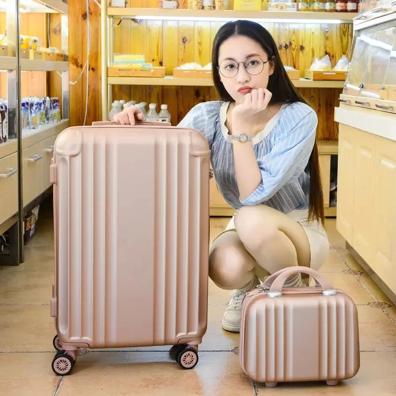 Rose gold set 2" 26 дюймов ABS+ комплект чехлов для ПК путешествия женщин чемодан на колесах носить на каюте прокатки багаж с косметичкой студенческий багаж - Цвет: Rose gold set