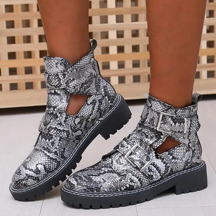 

Square Heel Round Toe Ankle Boots Women Sexy Leopard Buckle Casual Shoes Woman Low-heeled Non-slip Fashion Boots Mujer Size35-43