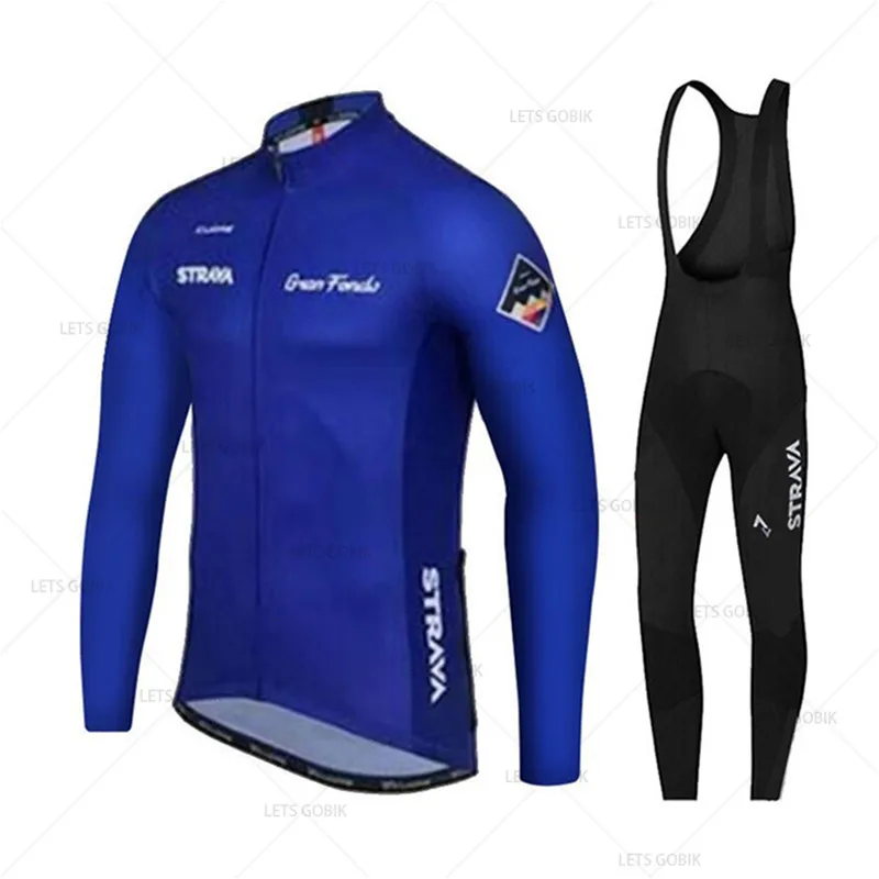 

STRAVA Men's Cycling Jersey Long Sleeve Set Spring/autumn Quick Drying Mountain Bike Clothing Wear 19D Cushion Long Pants Suit