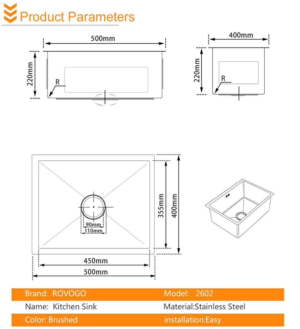Кухонная раковина ROVOGO из нержавеющей стали с одной чашей, ручной работы или кухонная раковина