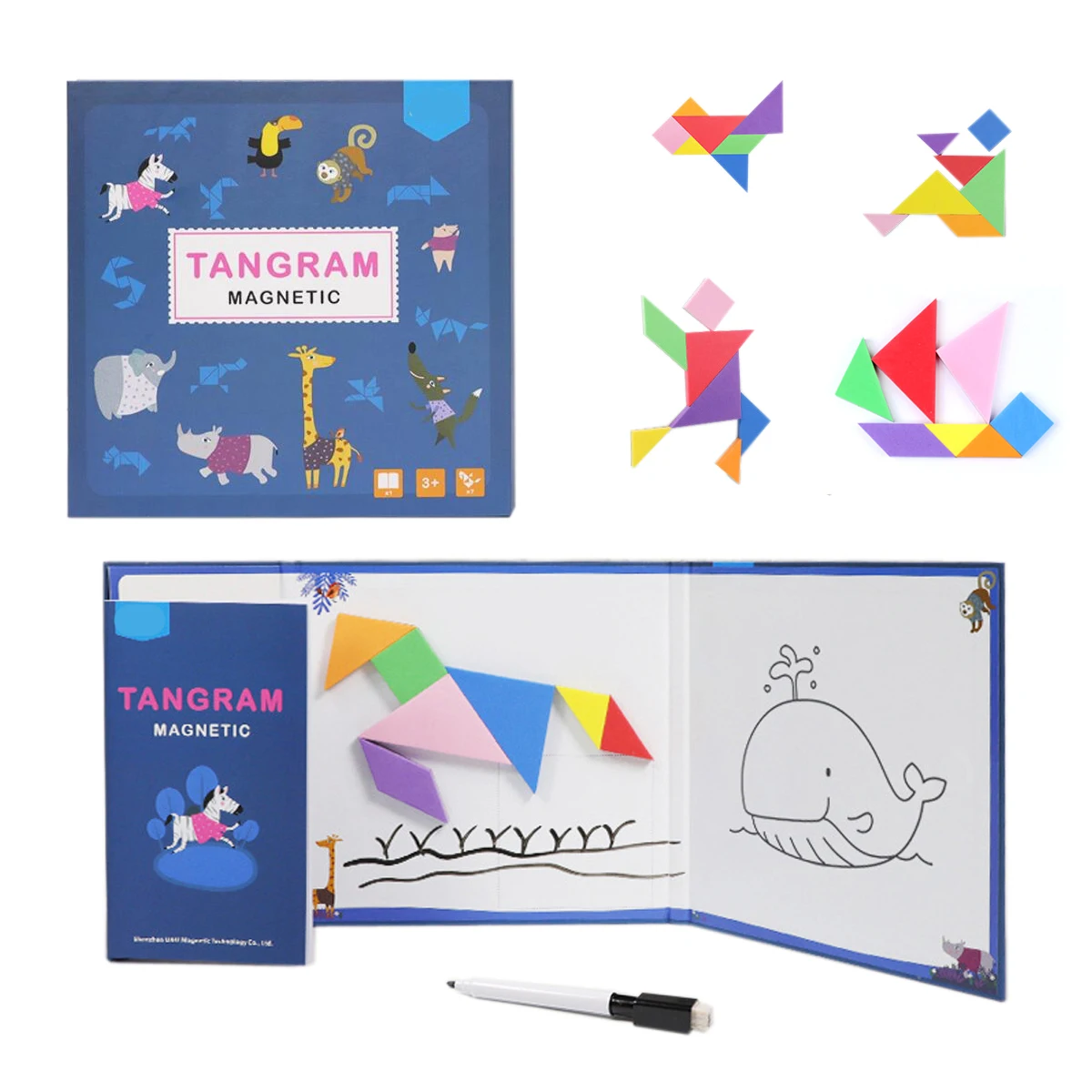 Пазл с волшебным узором Tangram для путешествий, белая доска для рисования, игры на стволе, головоломки, игрушки для детей и взрослых