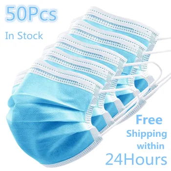 

50Pcs Non-woven Meltblown 3 Layer Antidust Disposable Mask Mouth Face Mask Breathable Earloops Masks