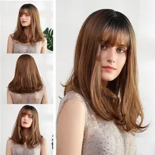 16 дюймов длинные коричневые парики с челкой Омбре волнистые термостойкие синтетические волосы для женщин WH998