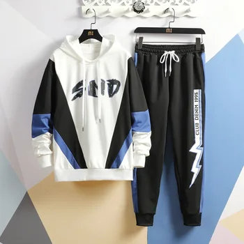 

Men Autumn Sets 2 Pieces Hooded Pullovers+Pants New Fashion Men Loose Casual Tracksuits Sweatshirts+Sweatpants Size 3XL