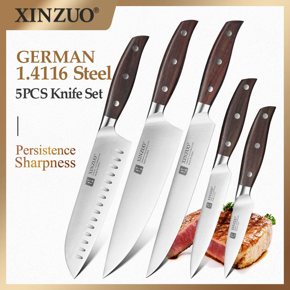 XINZUO High Quality 3.5+5+8+8+8 inch Paring Utility Cleaver Chef Bread Knife Stainless Steel Cook Kitchen Knives Set Razor Sharp