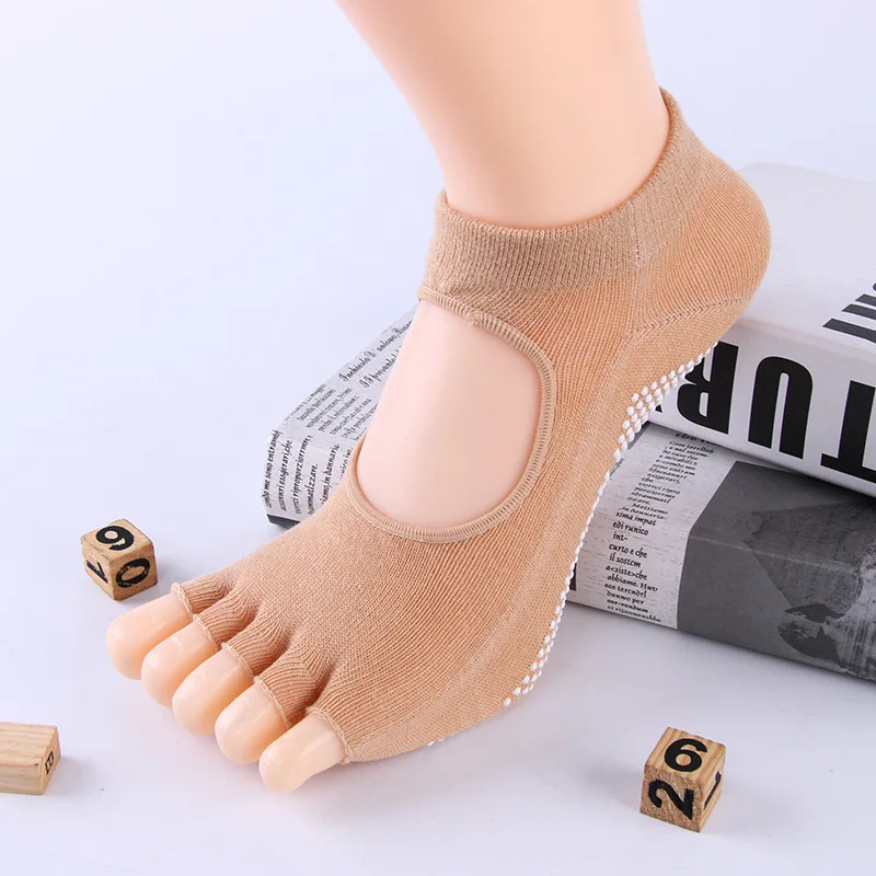 Women Yoga Backless Five Toe Anti-Slip Ankle Grip Socks Backless Silicone Non-slip Dance Gym Fitness Yoga Pilates Cotton Socks - Цвет: E