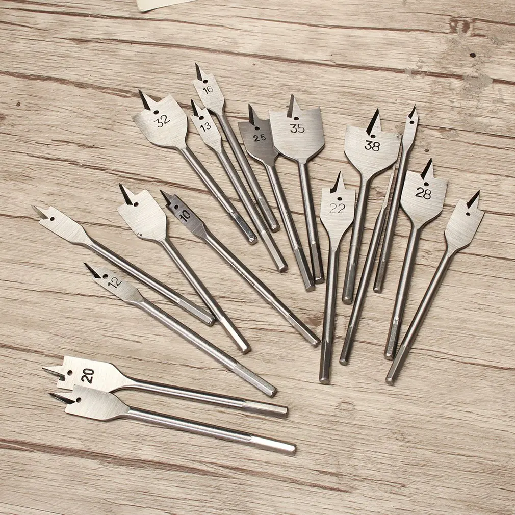 17Pcs Metric Sizes 6-38MM Woodworking Machine Hexagonal Handle Flat Wood Drill Bits Set Bit Wallated Wood Open Hole
