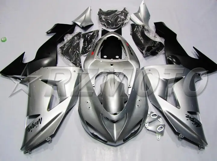 4 бесплатных подарка, новинка,, ABS полный обтекатель, набор, пригодный для Kawasaki Ninja ZX-10R ZX10R 2006 2007 06 07 обтекатели, набор, серебристый, черный