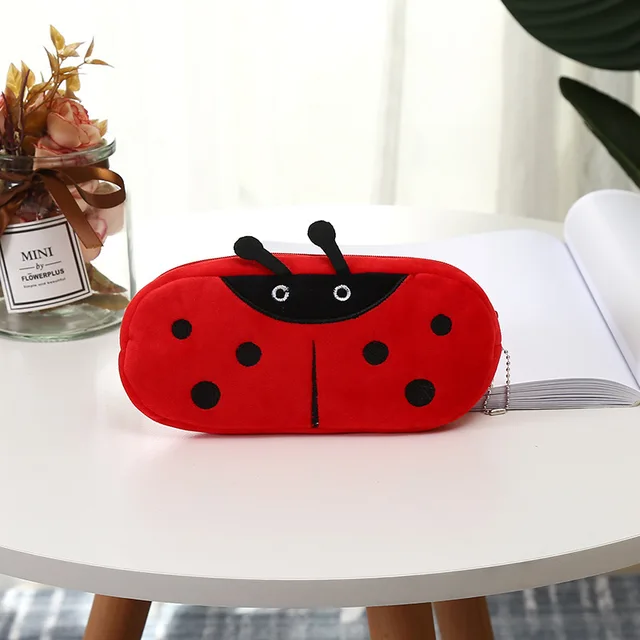 FUDEAM Soft Plush Cartoon Women Long Coin Purse Cute Zipper Girl School Stationery Pencil Case Usb Cable Storage Bag Key Wallet Ladybird