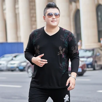 

2019 autumn large size 8XL 7XL 6XL 5XL 4XL V-neck T-shirt men's casual fitness shirt & T-shirt white long-sleeved pullover men's