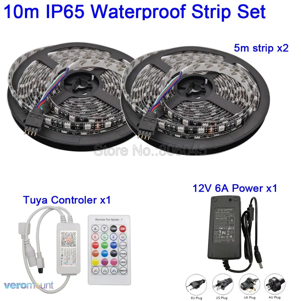 10M Waterproof Set 12 В 5050 черная печатная плата Гибкая светодиодная лента RGB 60 светодиодный/M+ Tuya Smartlife Wifi управление Лер Alexa Google Home Голосовое управление+ комплект питания - Испускаемый цвет: 10M Waterproof Set