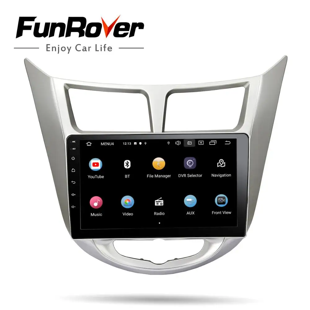 Top Funrover 2.5D+IPS Android 9.0 2 din Car DVD GPS Player For Solaris Verna Accent with gps navigation radio car stereo multimedia 1