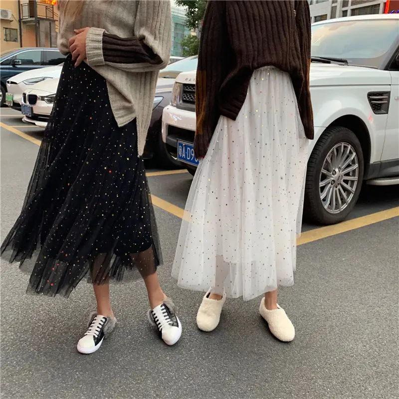 Новая модная сетчатая Милая юбка для женщин, весна-лето, юбки до середины икры, женская одежда в японском стиле