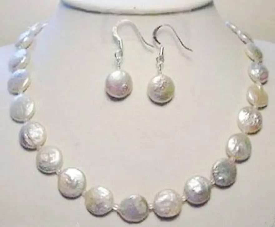 

Новинка, возраст 12-13 мм из белого жемчуга-Монетка ожерелье 18''EARRING набор