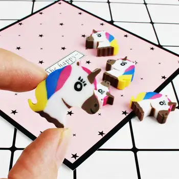 

5pcs Unicorn Shape Erasers Cute Cartoon Pencil Erasers School Supplies Classroom Rewards Gift for Kids Students