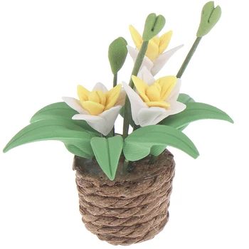 

1:12 Doll House Miniatures Mini Clay Flower Pots Ornaments Toys Doll House Furniture Home Decor Simulation Potted Plants