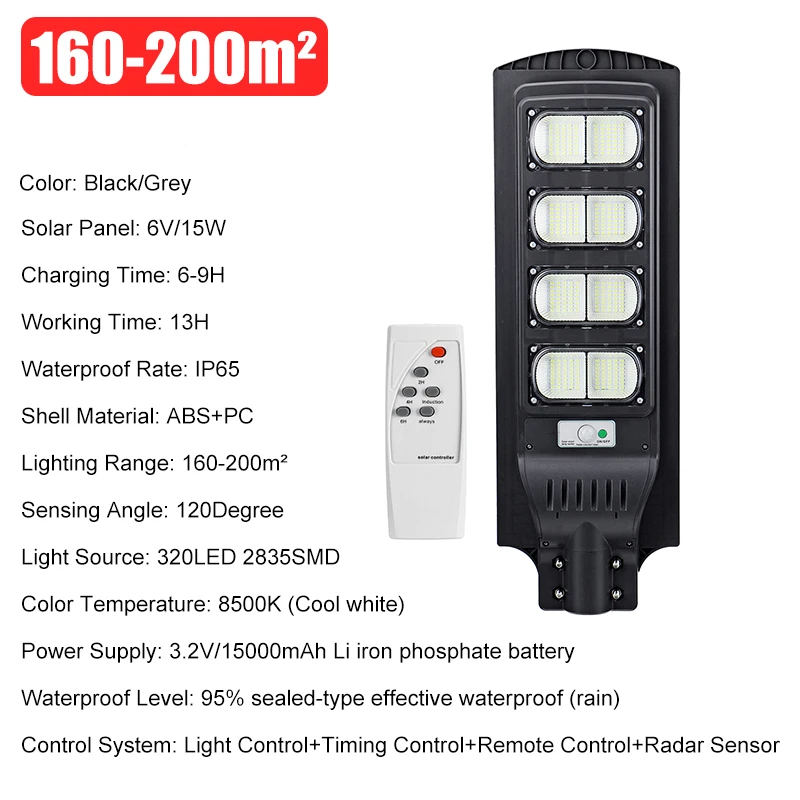 US $17.07 Waterproof IP65 Outdoor Lighting Remote Control LED Solar Street Light 80W 160W 240W 320W PIR Motion Radar Sensor Solar Lamp