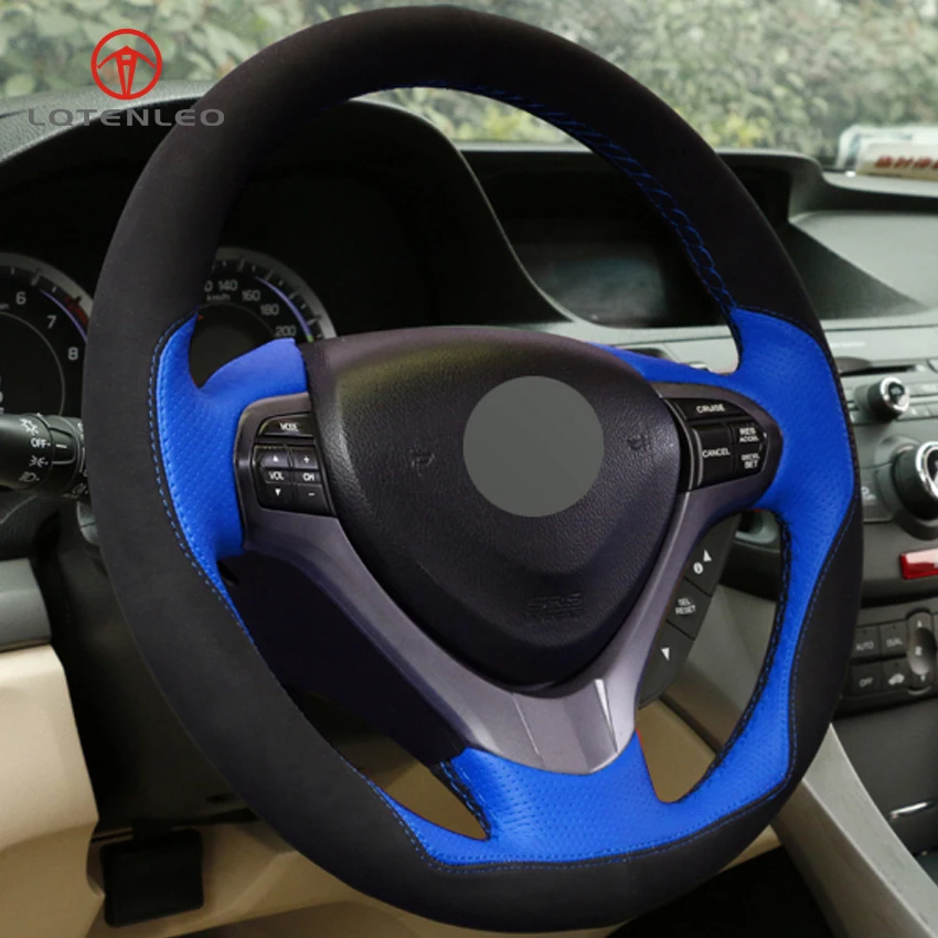 LQTENLEO черная замша синяя кожа DIY сшитый вручную чехол рулевого колеса автомобиля