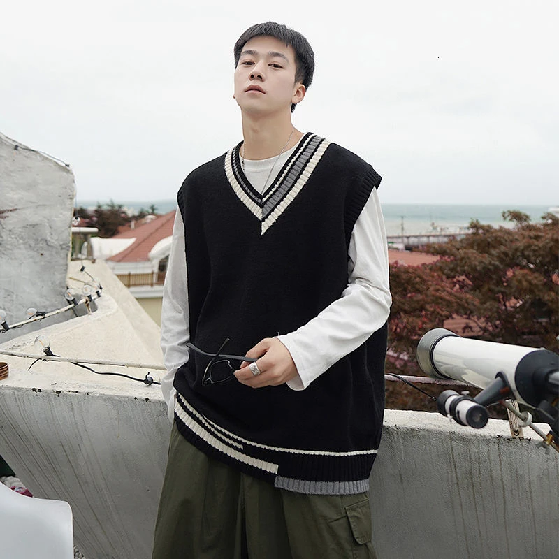22男子大学生スタイルvネックカシミアセーターベストノースリーブファッションプルオーバーウールのセーターベスト男性服ニットm 2xl ベスト Aliexpress