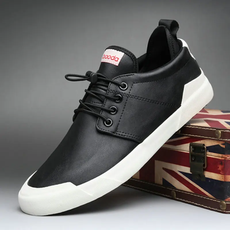 Модные мужские туфли на плоской подошве; обувь из вулканизированной кожи; Zapatos De Hombre; Цвет Черный; Zapatillas; мужская повседневная обувь; кожаные кроссовки; A11-56