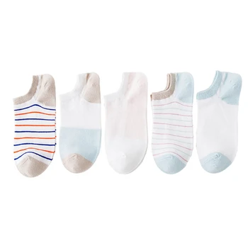 

Women's Socks Breathable Stripes Printed Girls Ankle Socks Female Cotton Boat Socks Ladies Funny Sock PD0132
