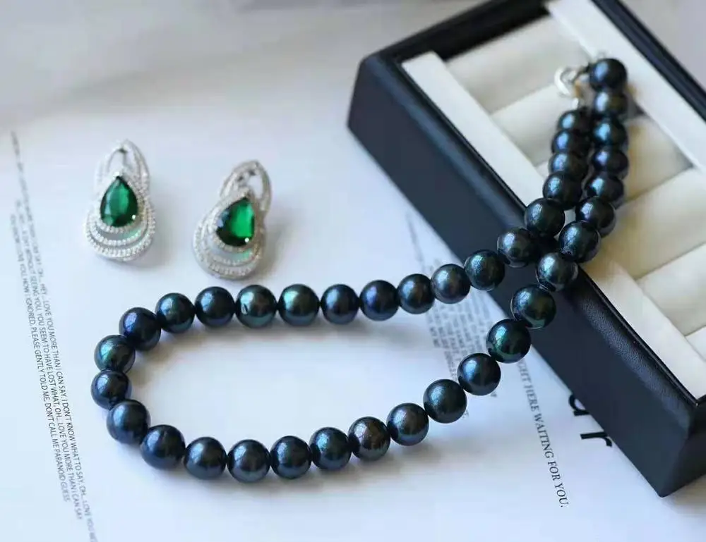 Micro inlay green zircon clasp accessory Luxury freshwater pearl earrings necklace set fashion jewelry